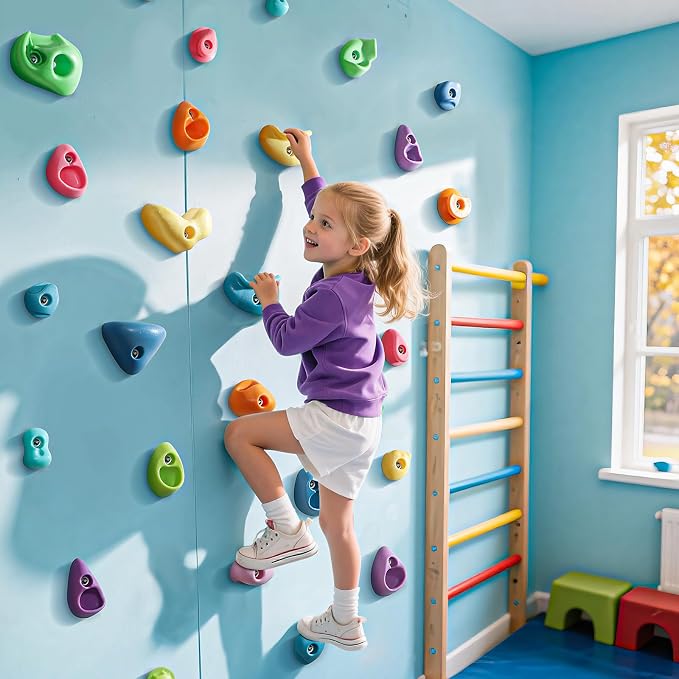 TOPNEW 32Pcs Rock Climbing Holds, Multi Size Climbing Wall Grips for Kids & Adults, Weather Resistant Bouldering Rocks with Hardware, Indoor Outdoor Playground DIY Rock Wall Holds, Ideal