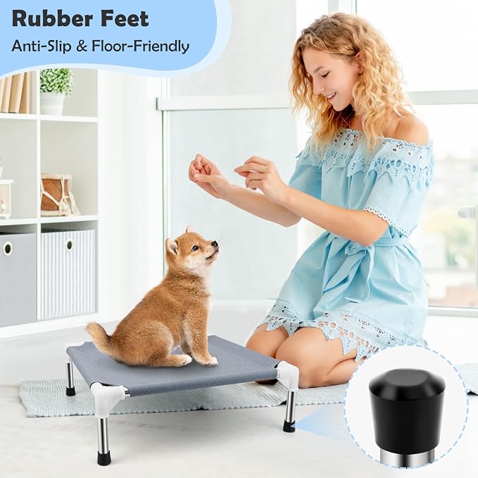 Elevated Dog Bed for Small Dogs, Dog Cooling mat Cot, Raised Dog Bed | Indoor Detachable Raised Dog Bed, 20" L x 20" W x 6.5"H，with Non-Slip Feet，Soft and Luxurious Comfortable