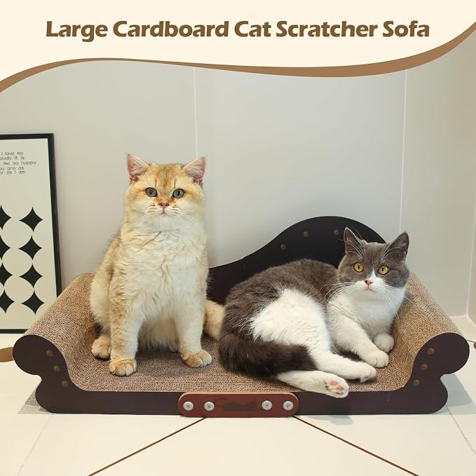 ComSaf Large Cat Scratcher Bed 26.7 in, Cardboard Cat Couch Scratch Pad | Cat Scratching Board, Sofa Lounger Shape, Furniture Protection, Indoor Floor Use, Adult Cats, Claw Care
