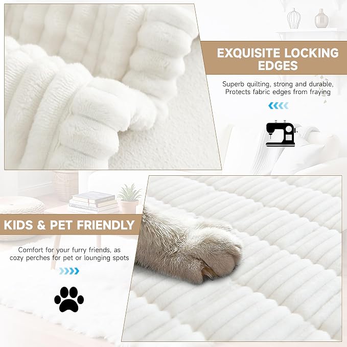 OTOB Couch Cover for Dogs Washable, Non Slip Plush Sofa Covers for 3 Cushion Couch, Fuzzy Pet Friendly Mat Bed Furniture Protector Sofa Slipcover, All Seasons (Cream, 27.6" x 70.9")