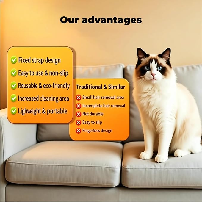 Pet Hair Removal Glove for Dogs & Cats, Electrostatic Reusable Fur Remover | 5-Finger Electrostatic Pet Hair Remover Glove, Magic Brush for Dog Cat Hair Removal on Couch, Car Seat, Clothing