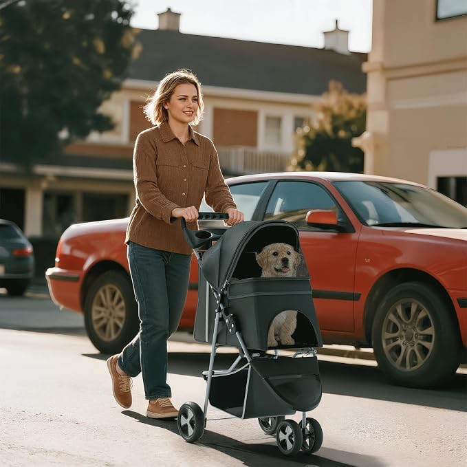 Pet Stroller for Small Dogs 10 lbs, Dog Stroller for Medium Dogs 30 lbs, Cat Strollers for 2 Cats, 3 Wheels Foldable Jogger Puppy Stroller with Storage Basket and Cup Holder, Carbon Black