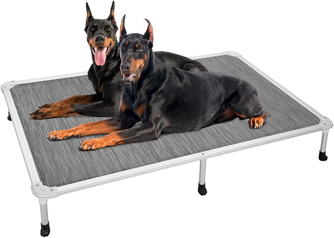 Veehoo Chew Proof Elevated Dog Bed, Cooling Raised Pet Cot, Silver Aluminum | Indestructible Dog Bed with Durable Textilene Mesh Fabric, No-Slip Feet for Indoor or Outdoor, 59", Extra Large, Black Silver