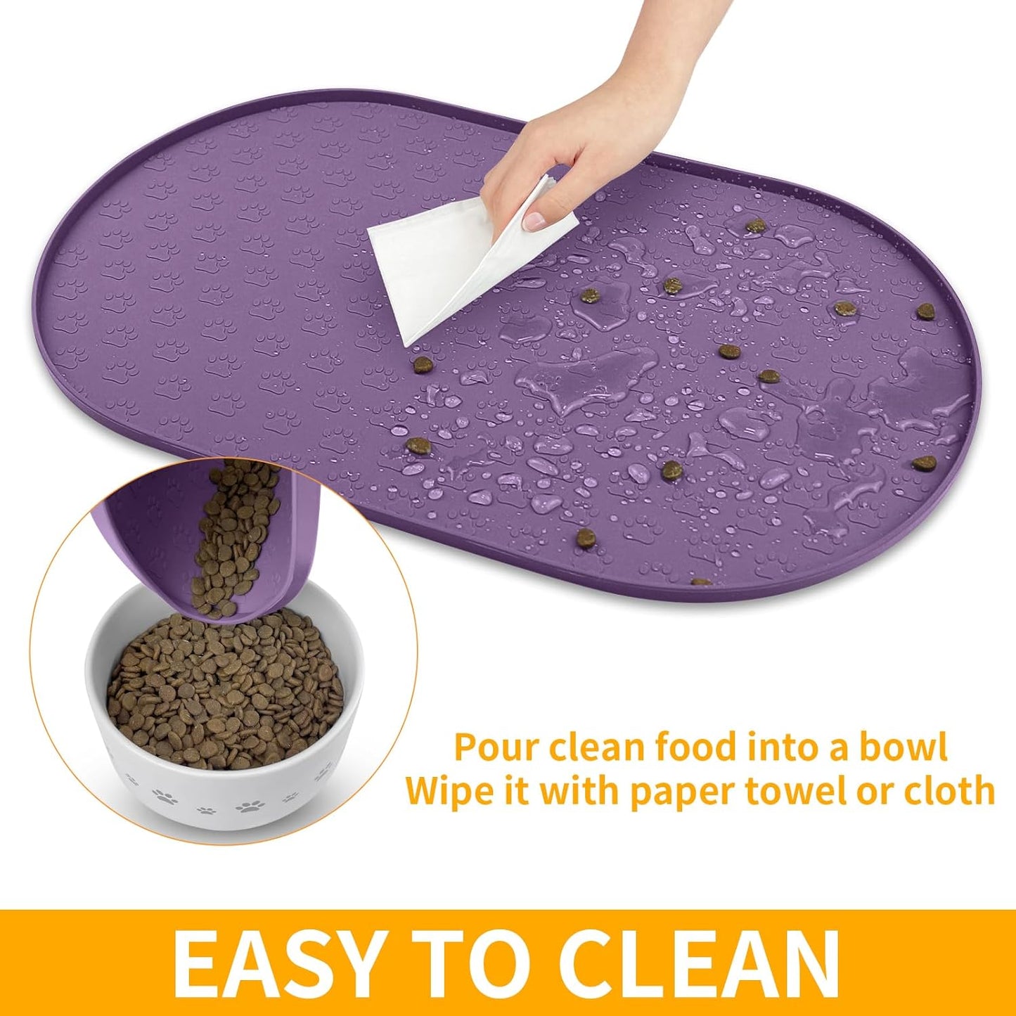 KPWACD Dog Food Mat Anti-Slip Bowl Mats for Food and Water, High-Lips Waterproof Pet Placemat Prevent Messy Spills to Floor, Silicone Puppy Feeding Trays for Large Medium Small Dogs Cats