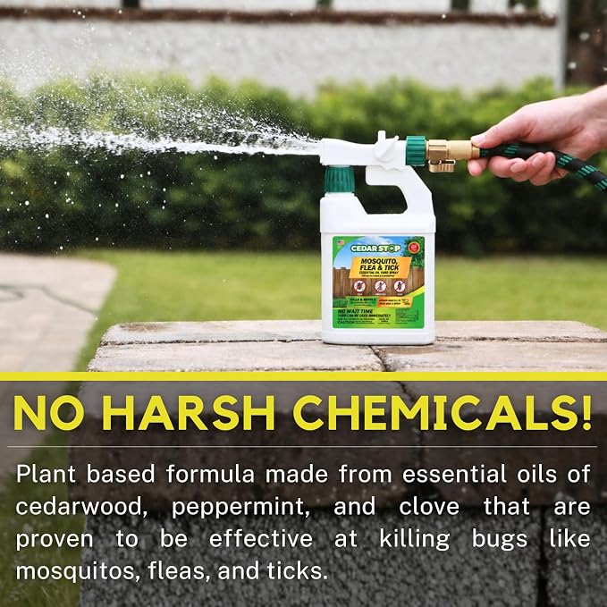 32 Ounce Essential Oil Yard Spray - Plant Based Flea, Tick and Mosquito Repellent Pest Control Spray Treatment and Insect Killer - Safe Around Kids, Pets, and Plants