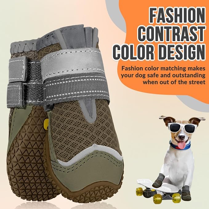 SlowTon Dog Shoes for Large Small Medium Dogs - Breathable Dog Boots for Summer Hot Pavement, Paw Protector for Outdoor Walking Winter Snow, Anti-Slip Rubber Dog Booties for Hardwood Floor (LBR, 7)