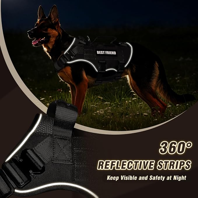Air Mesh Tactical Dog Harness with Metal Buckles&MOLLE,Black Medium | Breathable Adjustable No Pull Service Dog Vest with 3 Padded Handles,Military Dog Harness for Training Hiking Hunting Working