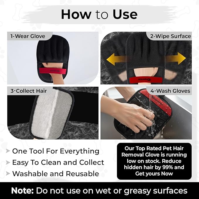 Pet Hair Removal Gloves - Pet Hair Remover Gloves, Upgraded Pet Hair Removal Gloves for Cats & Dogs, Five Finger Electrostatic Reusable Magic Brush for Carpet Clothing Laundry Couch & Car Seat