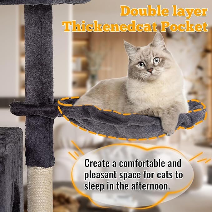 FDW | 37.8" Cat Tree Tower | Dark Gray | Multi-Level Indoor Activity Center with Sisal Scratching Posts, Condos, Plush Perches, Hanging Cat Toys | Sturdy, Easy to Assemble | for Kittens & Adult Cats