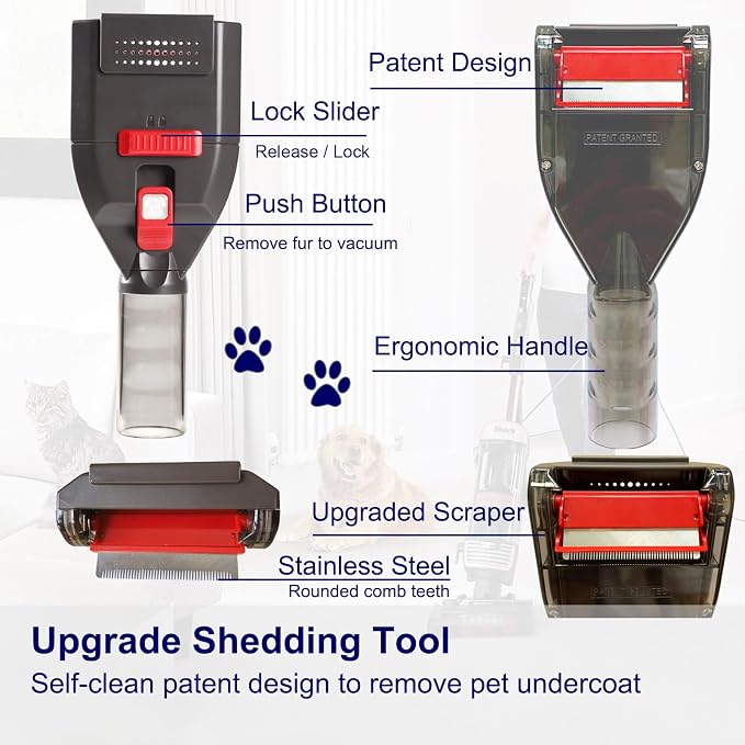 Portek Dog Brush Vacuum Attachment for Shark Navigator Lift Away NV360 Rotator NV501 Rocket HV301 HV322 Stratos AZ300, Pet Hair Shedding Grooming Tool Kit with Extension Hose Adapters