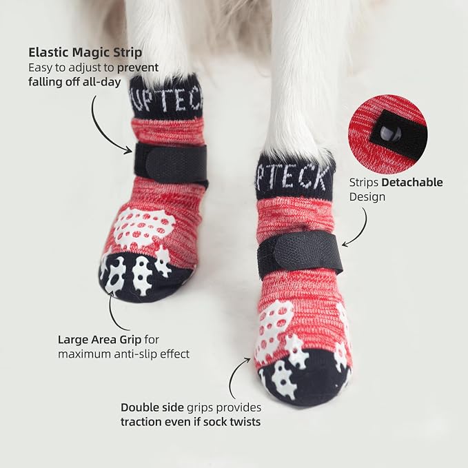 PUPTECK Anti-Slip Dog Socks with Double Sides Grips for Small Medium Large Dogs Hardwood Floors Prevents Licking, Dog Shoes for Hot Pavement Traction Control Paw Protector for Senior Dogs