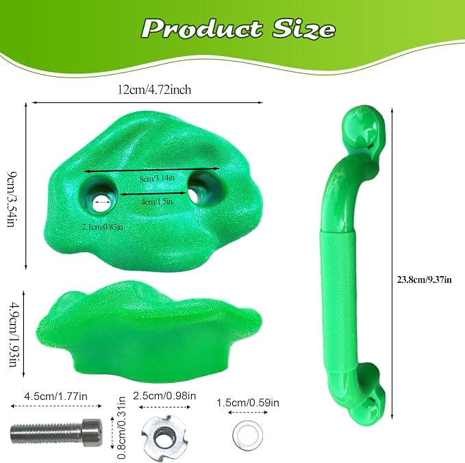 10 Rock Wall Climbing Holds Extra Large with 2 Handles,DIY Rock Climbing Grips with Mini Wrench for Indoor Outdoor Playground Play Set(Green)