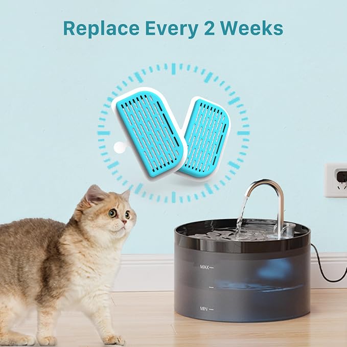 GIOTOHUN Cat Water Fountain Filter: 24 Filters - 12 Pieces Filters + 12 Pieces Sponges for Cat Fountain - Pet Water Fountain Filter Replacement for Pet Dispenser H1 (67oz/2L)