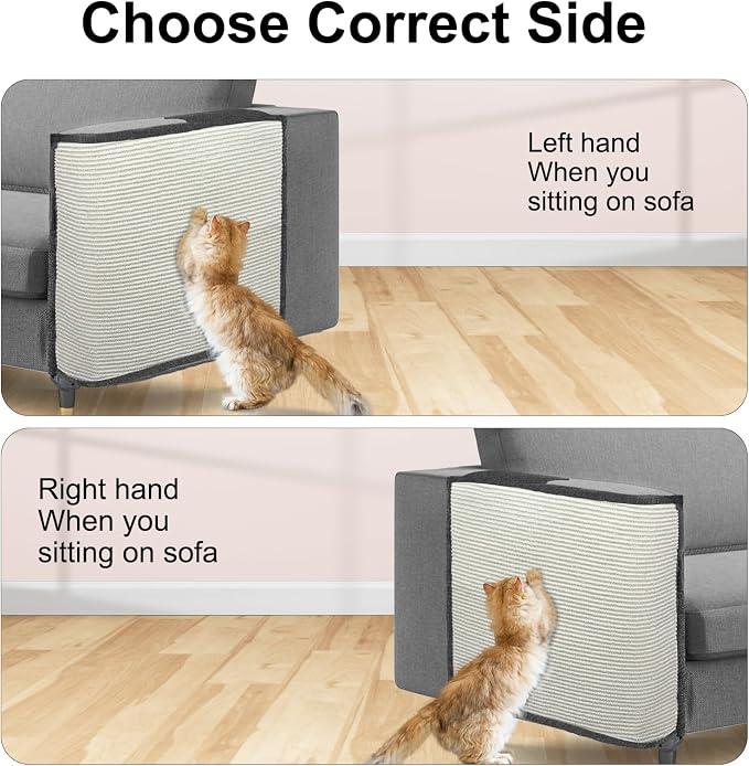 Cat Scratch Sofa Protector,Cat Scratching Couch Protector with 19.7''L*23.6''W Natural Sisal Cat Scratcher Mat for Protecting Couch Sofa Chair (Dark Grey/Right Hand)