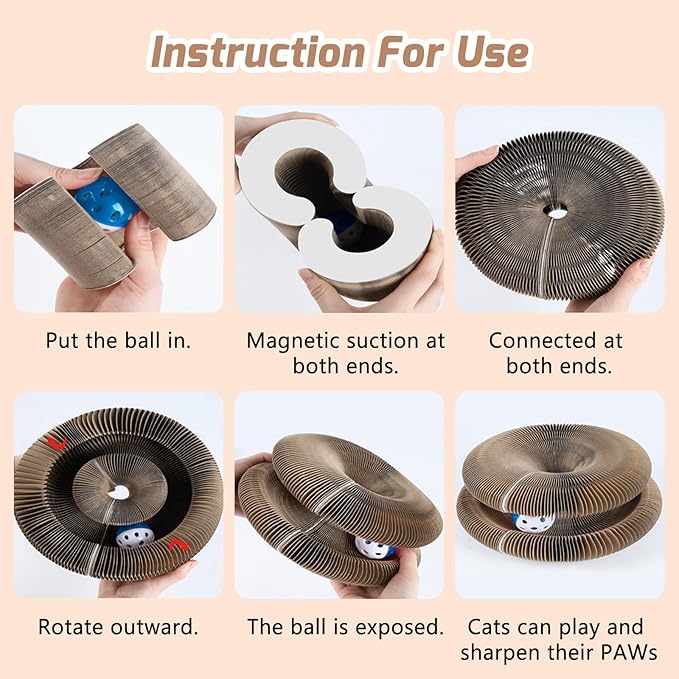 Magnetic Magic Organ Cat Scratcher Toy, Extra-Thick & Large Connectable Cardboard Scratching Board with Bell Ball, Interactive Enrichment Toy for Indoor Cats & Kittens (1 Pack)