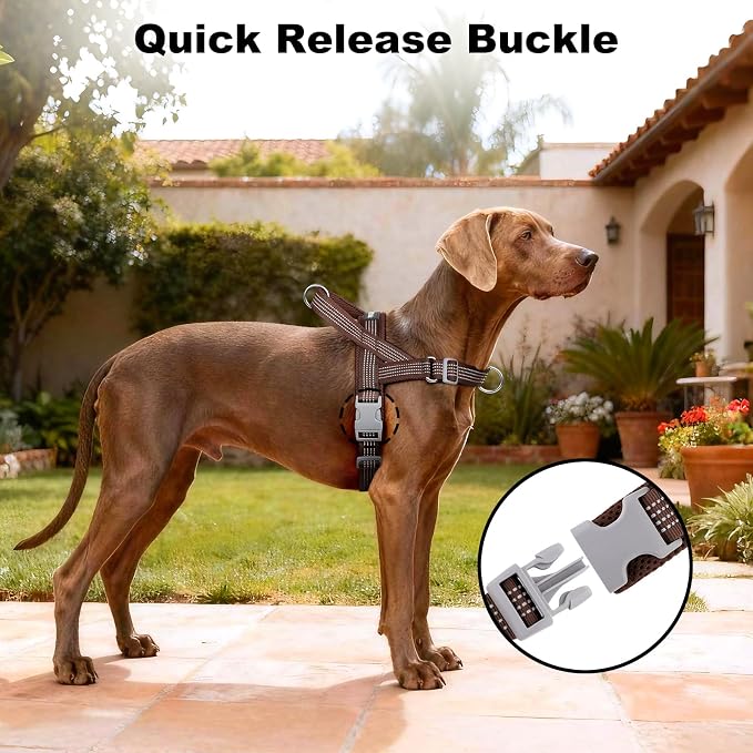 No Pull Dog Harness with Handle, Adjustable Soft Mesh Padded Vest | Reflective Walking Harness with Front Clip for Small Medium Large Dogs, Quick Fit No Escape for Training, Chocolate, L