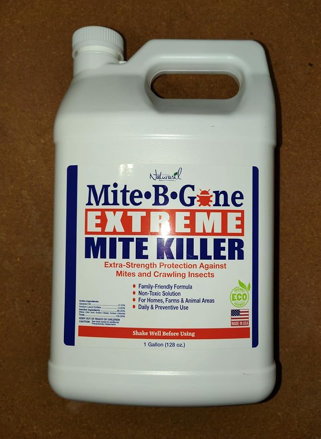 Mite-B-Gone Extreme Mite Killer Spray – 1 Gallon (128 oz) | Extra-Strength Plant-Based Formula | Safe for Homes, Pets & Livestock Areas | for Coops, Barns, Bedding & Carpets