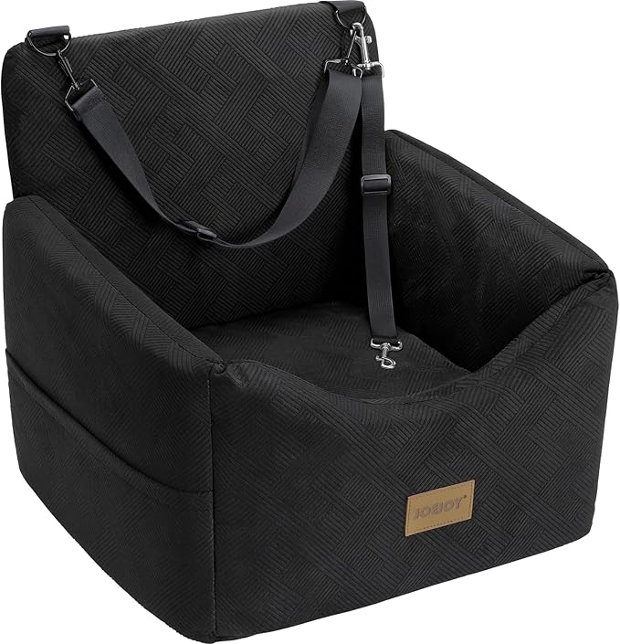 JOEJOY Dog Car Seats for Small Medium Dogs Under 35lbs, Dog Booster Seat with Detachable Washable Cover and Cushion, Memory Foam Pet Car Seat with Safety Belt and Storage Pockets (Black)