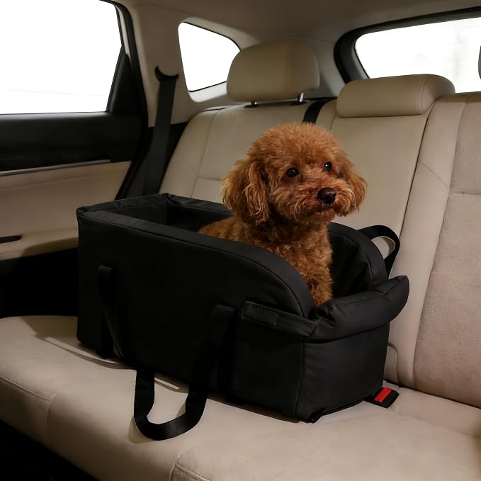 Center Console Dog Car Seat, Waterproof Small Puppy Carrier | Waterproof Faux Leather, for Dogs Under 9 lbs, 2-in-1 Console Dog Car Seat & Carrier, Sturdy Cushioned, Anti-Collapse Walls