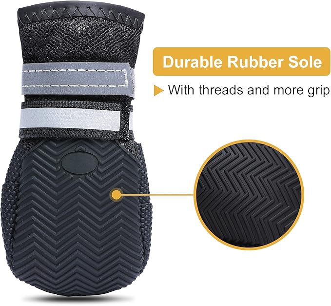 Dimicoo Breathable Dog Boots for Medium Large Dogs,Non-Slip Dog Shoes for Summer Hot Pavement,Lightweight Paw Protector Dog Booties for Outdoor & Indoor Hardwood Floors