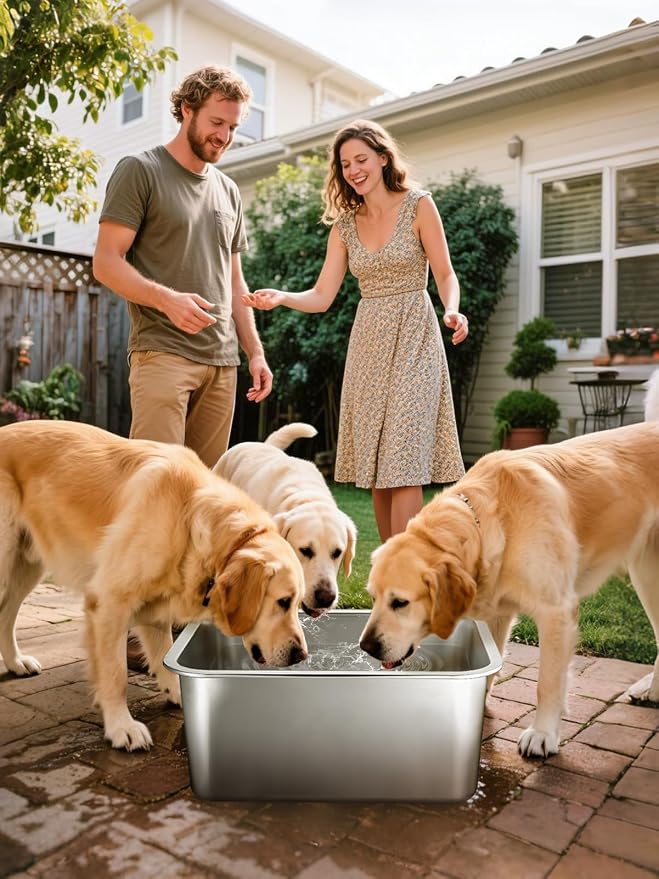 MEWTOGO 4 Gallons Extra Large Capacity Food Grade Stainless Steel Dog Bowls | Dog Water Food Bowl, No Spilling, Durable, Easy to Clean, for X-Large Multiple Large Breed Dogs Indoor Outdoor