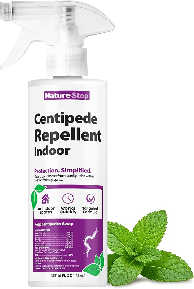 Centipede Repellent Spray for Indoor Use (16oz) | Kills & Deters Centipedes, Plant-Based Active Ingredients, Pet & Family Friendly, For Basements & Bathrooms, Indoor Use