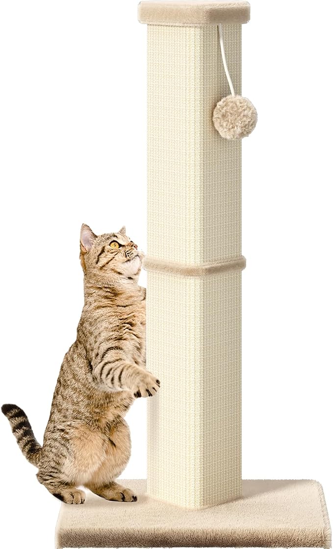 Cat Scratching Post, 32 Inch Tall Scratching Post for Indoor with 5 Inch Diameter Posts and Ball Cat Scratcher for Medium and Large Cats