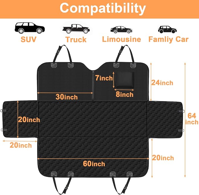 Mancro Dog Car Seat Cover, 2026 Upgraded 600D Heavy Duty Waterproof & Scratch-Resistant Dog Hammock for Car, Back Seat Pet Cover for Dogs with Sedan and Truck, X-Large, Black
