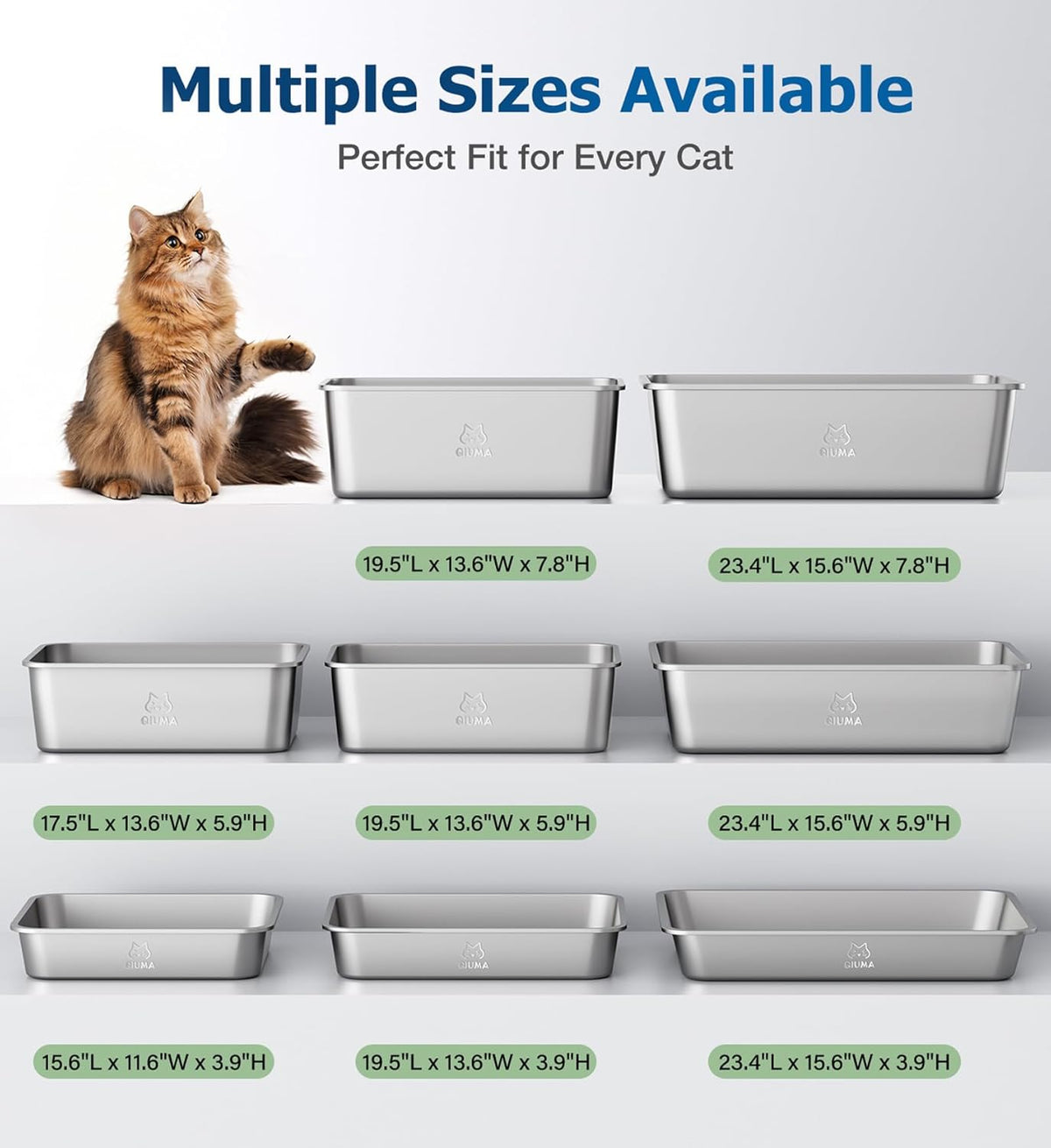 Stainless Steel Litter Box, Large Metal Cat Litter Box with High Sided for Big and Small Cats, Non-Stick, Easy to Clean, Odor-Free, 23.4" L×15.6" W×5.9" H, Blush Pink