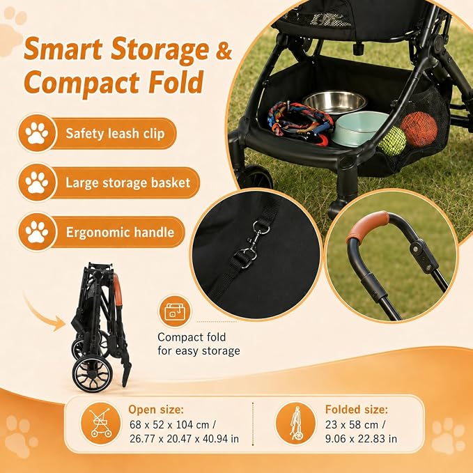 Pet Stroller for Small Dogs and Cats, Detachable Dog Cat Stroller with All-Terrain Shock Absorbing Wheels, One-Click Foldable Design, Adjustable Canopy (Green)