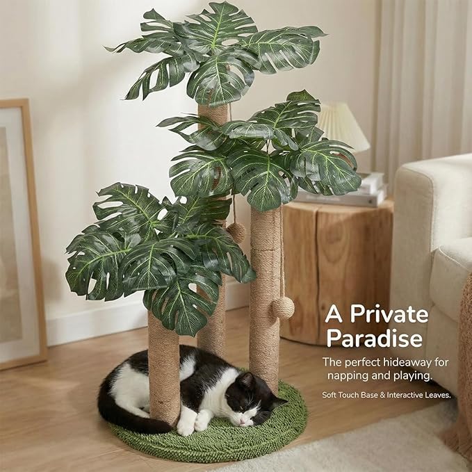 LEMONDA 31.5Inch Cat Scratching Post,Cat Scratcher Tree with 3 Scratching Poles & 2 Interactive Dangling Balls,Cats Scratching Posts for Indoor Kitten & Adult Cats
