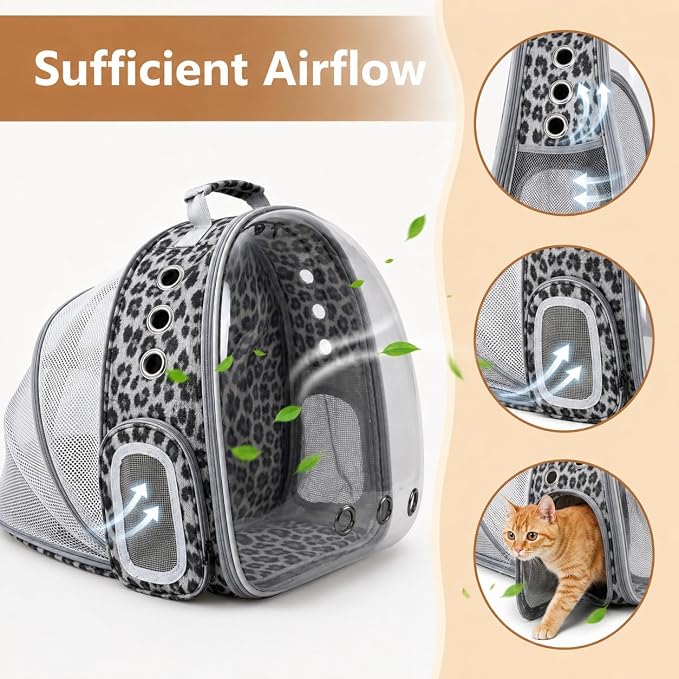 Expandable Cat Carrier Backpack for Cats & Dogs, Bubble Window Pet Travel Backpack with Breathable Mesh, Anti-Collapse Structure, Side Door, for Vet Visits, Hiking, Black and White Animal