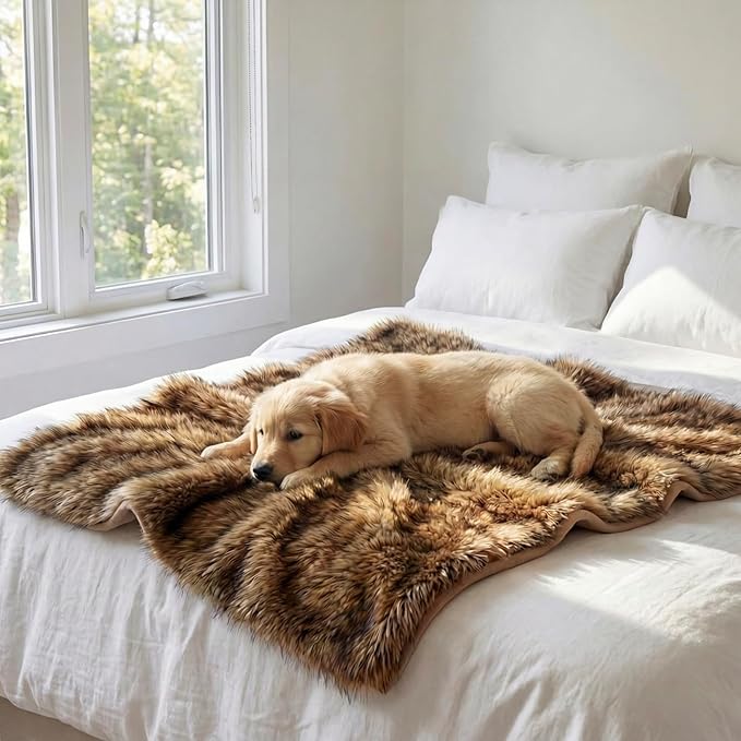 Waterproof Dog Blanket for Small, Medium & Large Dogs – Faux Fur Pet Throw for Couch, Sofa, Bed & Car – Soft, Washable, Stain-Resistant, Durable Cover - Brown 40" x 30"