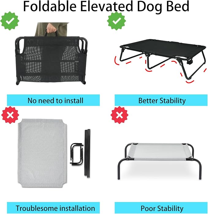 Outdoor Elevated Dog Bed Cooling Raised Dog Cots | Black Pet Beds With Breathable Mesh Folding Large Pet Hammock Bed Multiple Sizes for Small Meduim Large Dogs