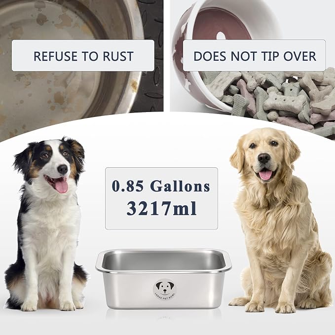 Stainless Steel Dog Bowls for Large Dogs, High Capacity Metal Dog Food Bowls, Food and Water Bowl for Small and Medium Dogs 0.85 Gallons