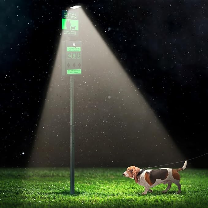 Tujoe Dog Waste Station with Solar Panels Outdoor Light Up at Night,Galvanized Steel Dog Trash Bin Dispenser,Rust Proof LED Pet Station for Commercial Park Backyard(Without Trash Bin)
