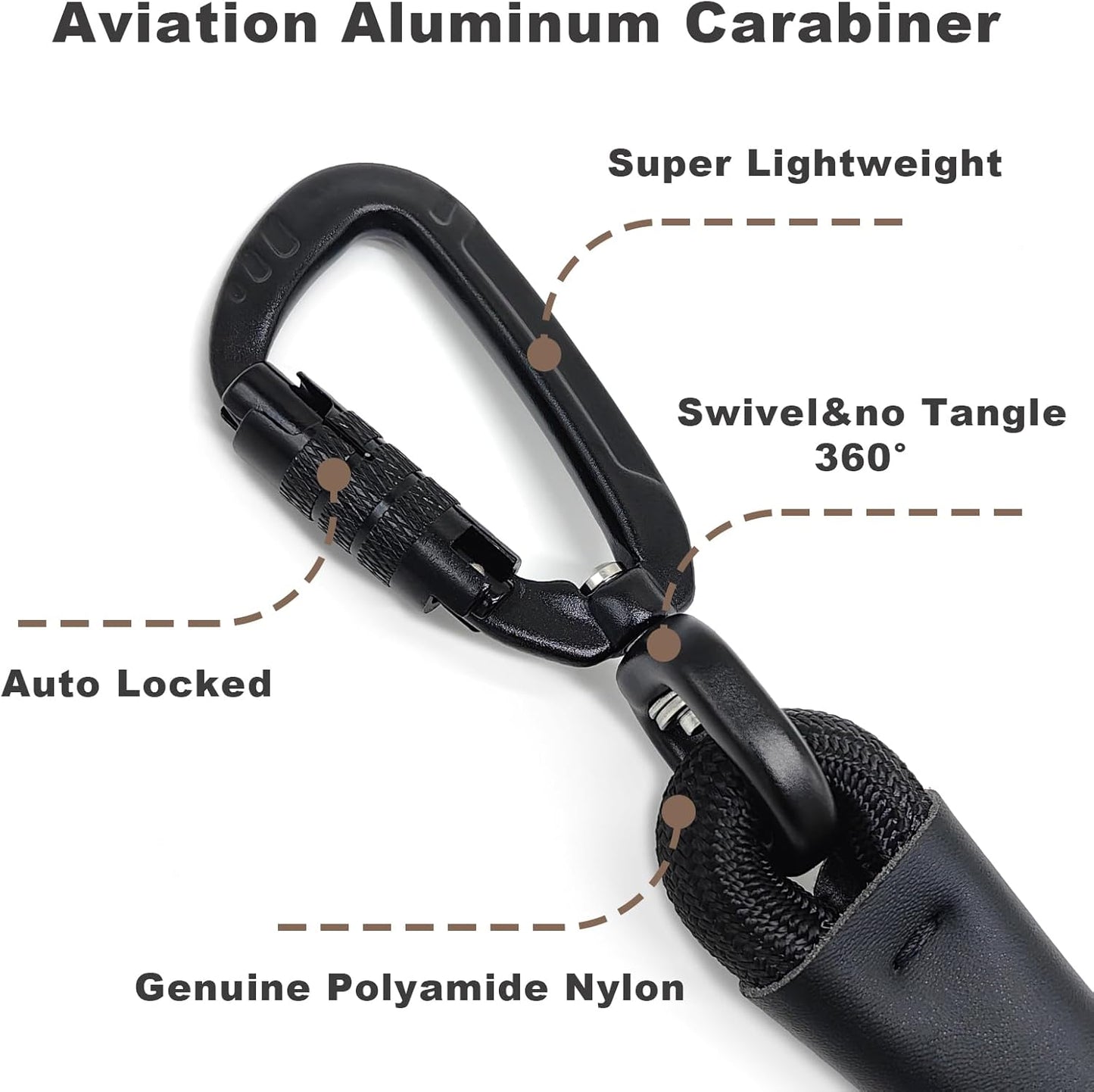 Rope Dog Leash, 6 Foot Heavy Duty Dog Leash with Aviation Aluminum Auto Locking Carabiner, Strong Nylon Pet Lead for Small, Medium, Large Dogs (Black, 6FT)