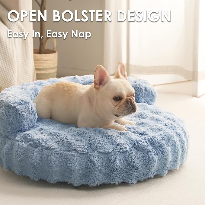 EHEYCIGA Soft Dog Couch Bed for Large Dog, Fluffy Medium Dog Bed with Removable Washable Cover, Bolster Pet Sofa, Waterproof and Non-Slip, 36" x 36"x 9", Blue