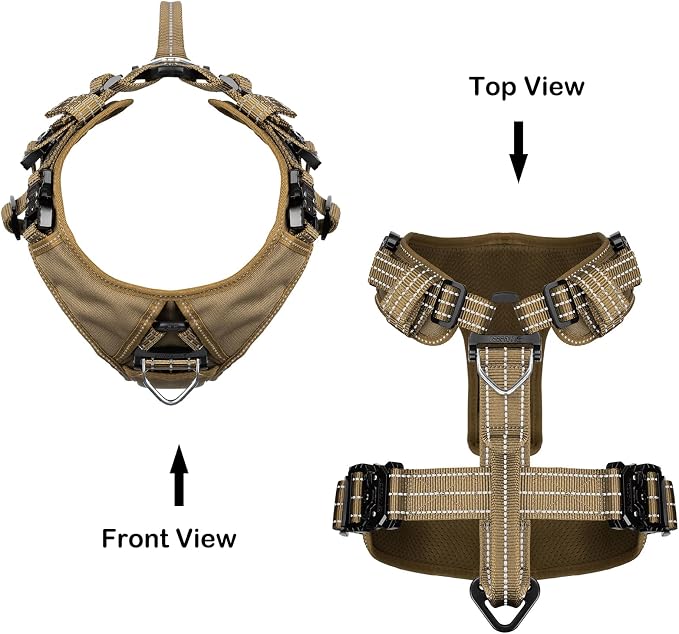 ICEFANG Dog Halter Harness with Metal Buckles,Dog Strap Vest for Large Dogs | Control Handle,Summer-Cooling,Reflective,Front Hook,Adjustable,Soft Padded,No Pull,Brown,Large