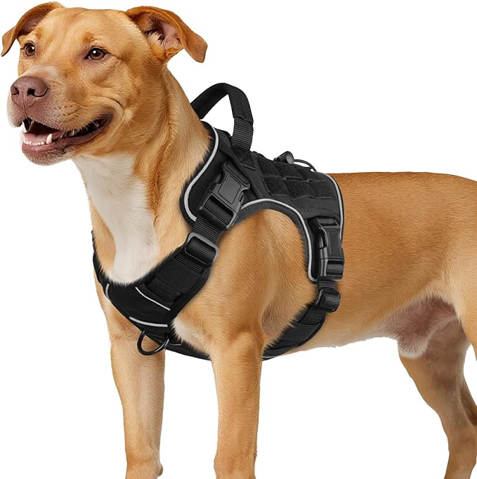 WINGOIN Black Tactical Dog Harness for Medium Size Dogs,No Pull Dog Harness | Heavy Duty with Handle,Adjustable Reflective,Military K9 Pet Vest,for Pitbull Female Male,for Walking Training Hiking Running
