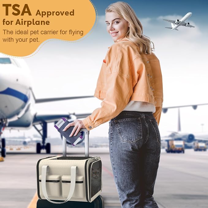 Cat Carrier Soft Airline Approved - Small Dog Travel Carrier Bag for Pets Up to 15Lbs, Breathable & Comfortable Pet Carrier for Cats & Small Dogs, TSA Approved for Airplane, Car, Camping, Vet Visits
