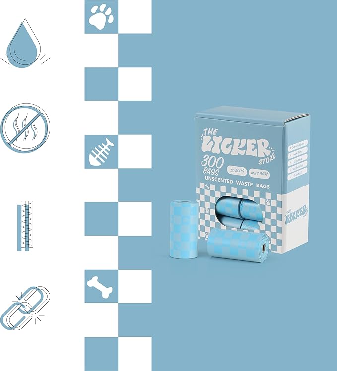 The Licker Store 13 in. x 9 in. Extra Thick Leak Proof Unscented Dog Poop Bags, Blue (300 Count, 20-Rolls)