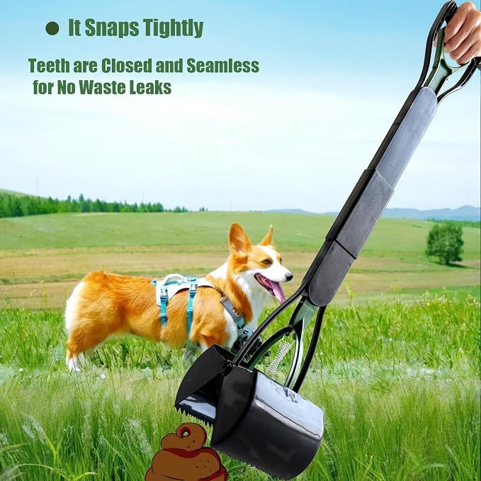ienjoyed Pooper Scooper, Large Pooper Scooper for Dogs Heavy Duty, Dog Pooper Scooper with Long Handle & High Strength Durable Spring, Foldable Dog Poop Pick Up (32-inch) (Dark Green)