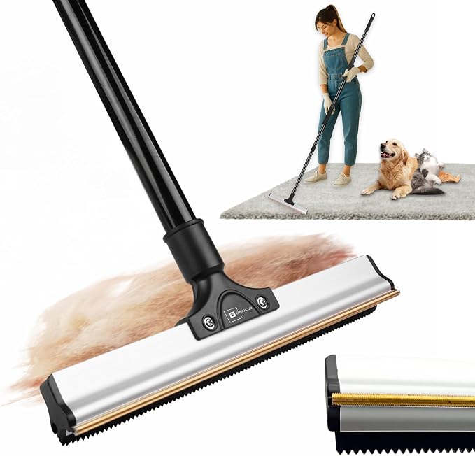 Carpet Rake for Pet Hair Removal & Fluffing Matted Carpet – 61" Adjustable Handle, Deep Clean Dog & Cat Hair Remover, Reusable Scraper for Rugs, Low Pile Carpet, Couch & Stairs