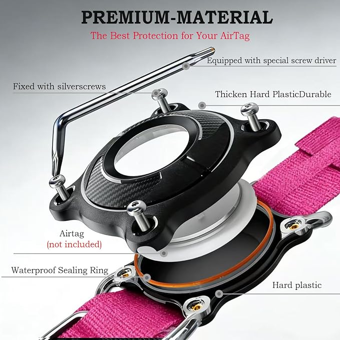 AirTag Dog Collar for Large Dogs Tactical Dog Collar with AirTag Holder | Upgrade Waterproof,Control Handle,Quick-Release Metal Buckle,1000D Nylon Fabric,Soft-Padded Webbing,Velcro Patch(Rose Red,L)