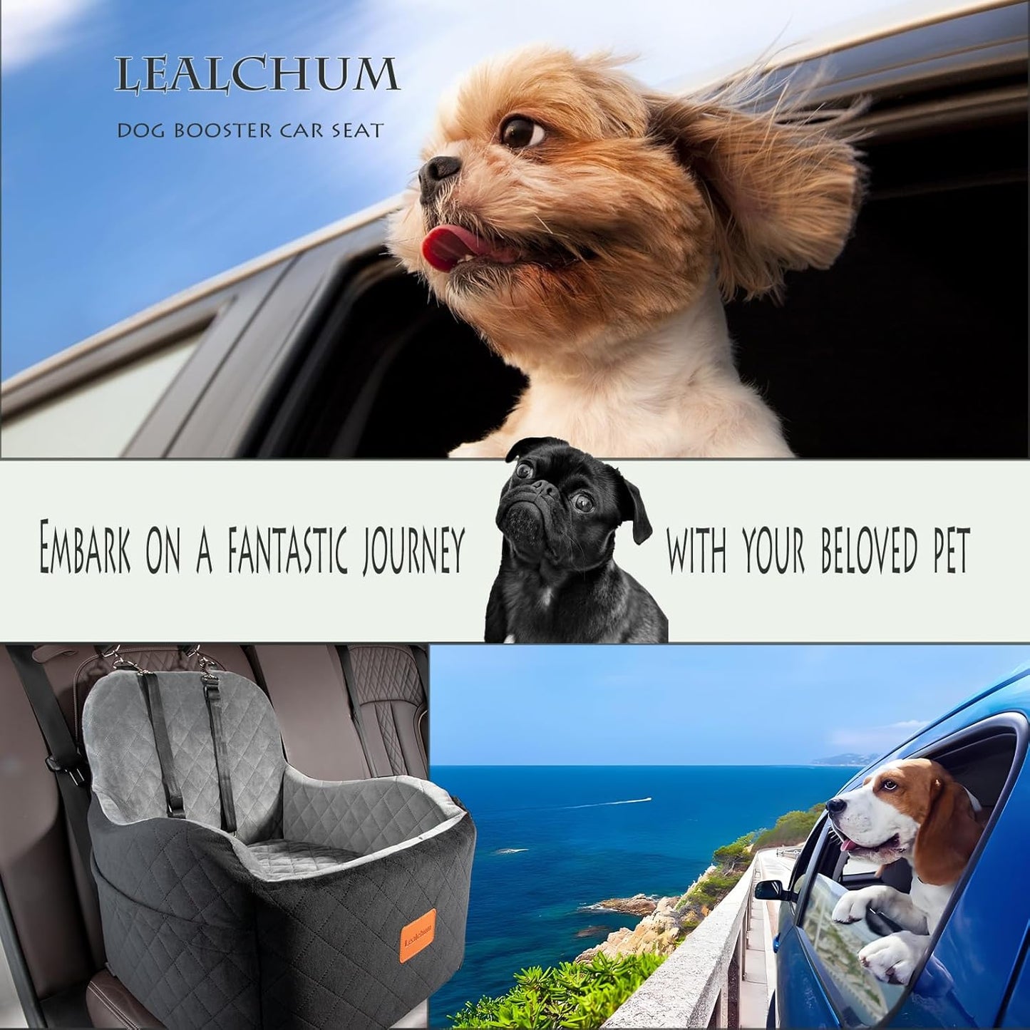 Dog Booster Car Seat for Small/Medium Dogs,Soft Puppy Portable Car Seat with Elevated Cushion,Fits in Front/Back Seat,Fully Detachable and Washable,Easy to Install (Pink, Medium)