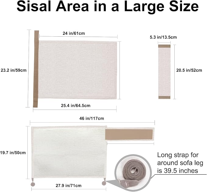 Cat Scratch Sofa Protector,27.6”L*19.6“W Cat Scratch Furniture Protector Pad Couch Arm Sheild with Natural Sisal for Protecting Couch Sofa Chair Furniture（Beige/Right Handed