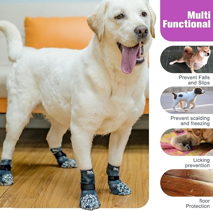 EXPAWLORER Anti Slip Dog Socks to Prevent Licking Paws, Dog Shoes for Hot Pavement, Dog Booties for Small Medium Large Senior Dogs, Traction Control Boots & Paw Protectors for Hardwood Floors