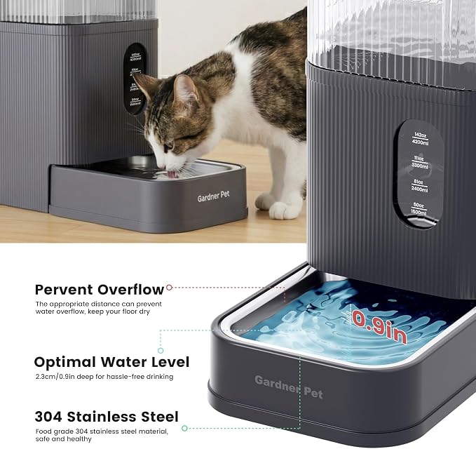 2.9 Gallon Automatic Dog Water Dispenser with Stainless Steel Bowl | BPA-Free, 11L Large Capacity, Stainless Steel Bowl, Maifan Stone Filter, Gravity Auto-Fill, Safe for Cats & Dogs