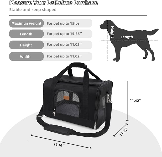 ROYPET Cat Carrier,Portable Pet Carrier Bag for Cats and Small Dogs,Foldable Soft-Sided and Scratch-Proof mesh Cat Bag Pet Carriers,Airline Approved Pet Carrier,Pet Travel Carrier Up to 15 Lbs,Black